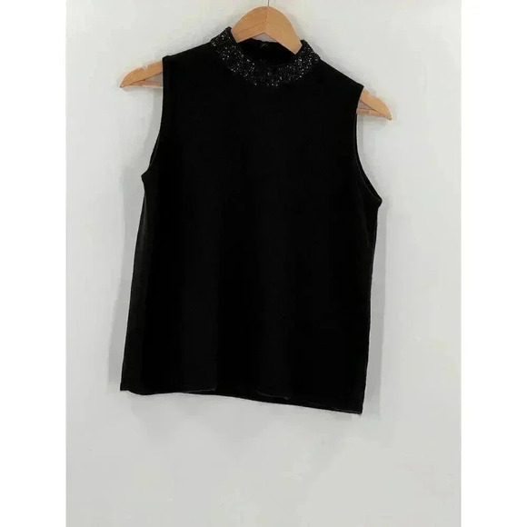 VINTAGE Designers Originals Sequin Black Turtleneck Sleeveless Sweater SMALL - Picture 2 of 9